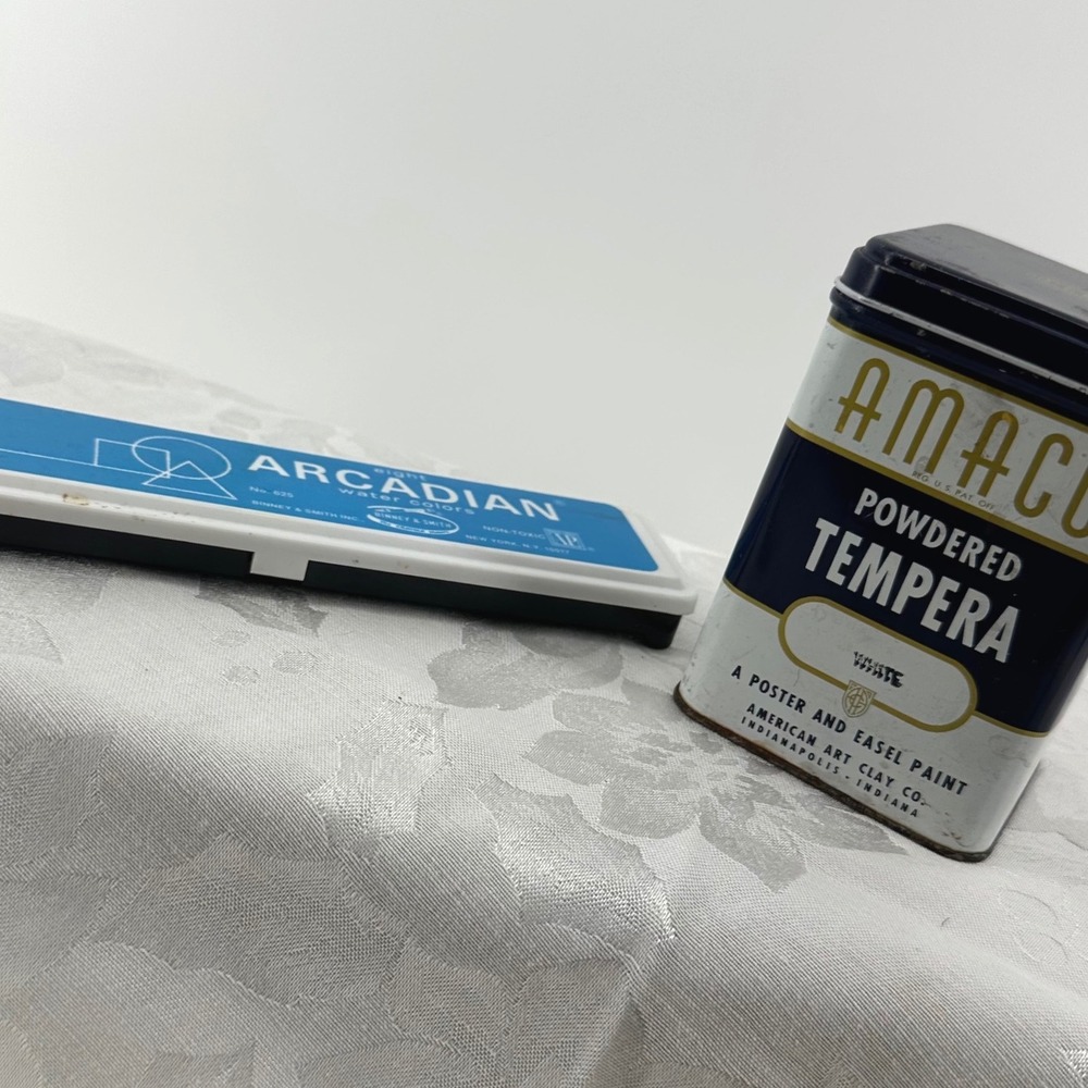 Amaco Binney & Smith Paint Set Tin White Blue Good Vintage Art Supplies Bundle